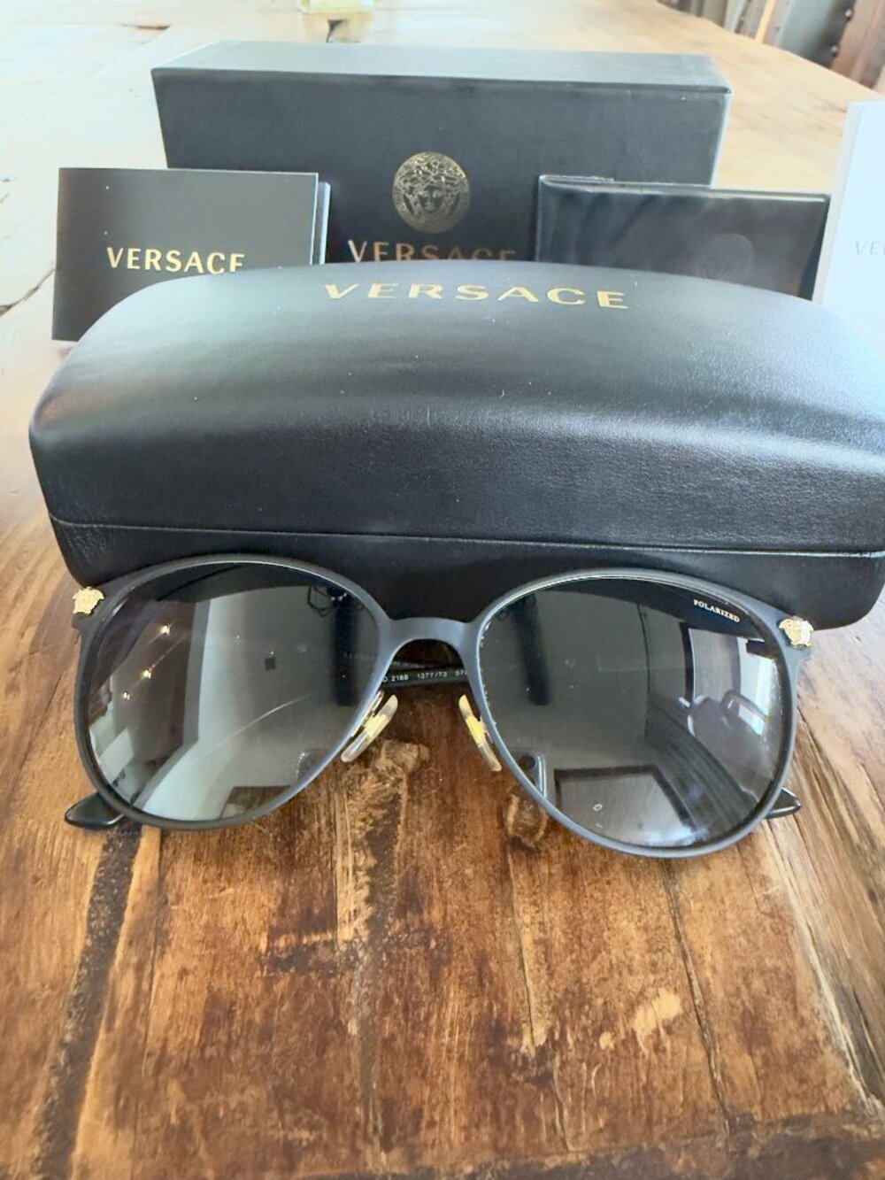 Versace VE2168 1377/T3 Polarized Sunglasses Black Gold + Box Case and Cloth - Picture 8 of 10